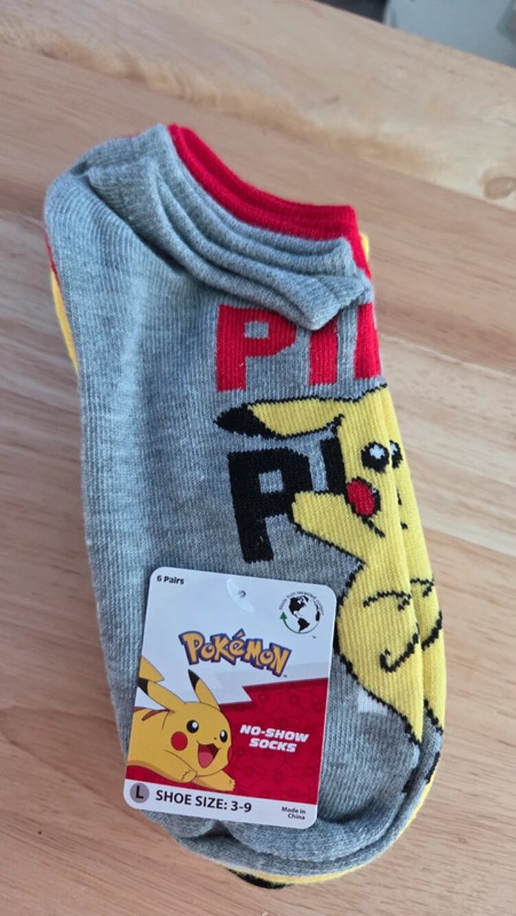 Pokémon Pikachu No-Show Socks 6-Pack | Licensed Nintendo Gray/Yellow Size 3-9